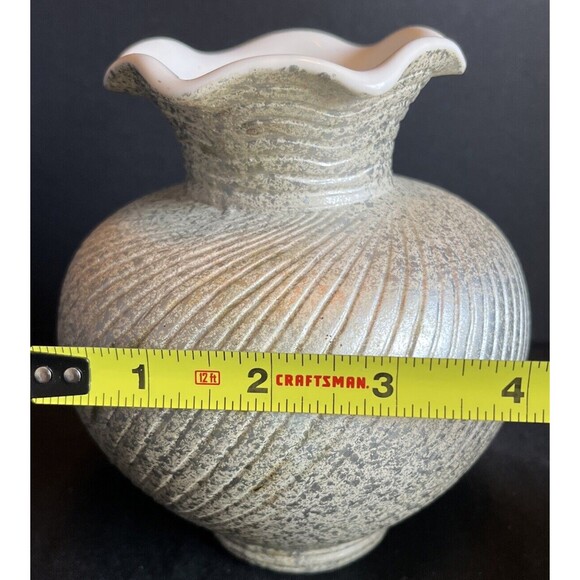 Vintage Shawnee Pottery Round 6" Vase Cream Gold Swirl Speckle Ruffle MCM 1409 - Picture 10 of 10